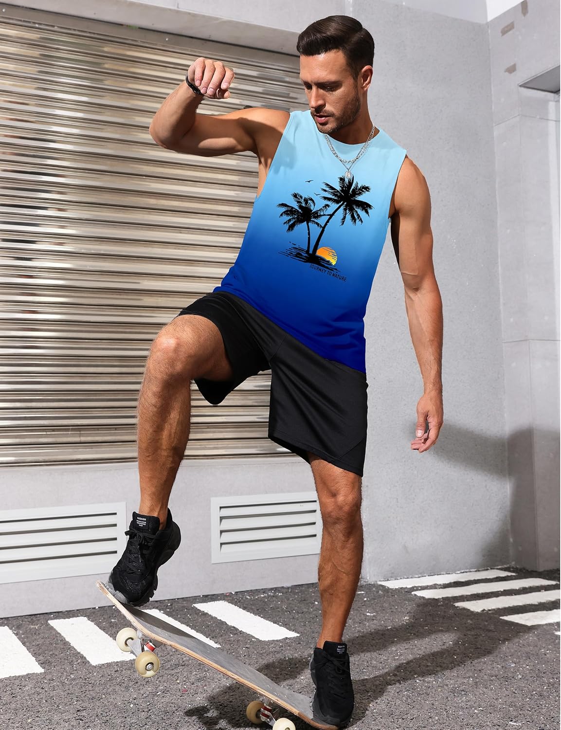 Mens Tank Tops Beach Summer Sleeveless Shirts Graphic Palm Tree Vacation
