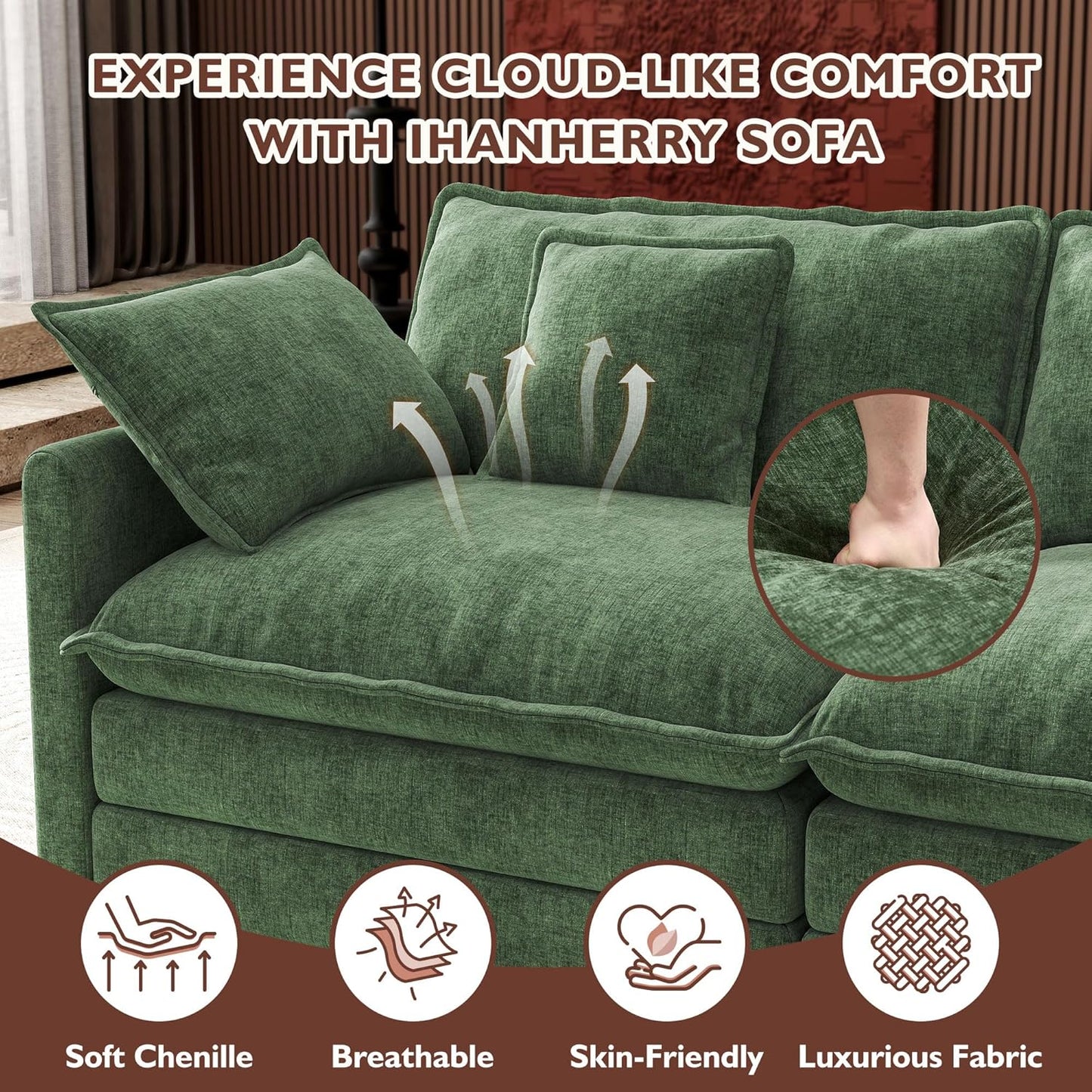 146" U-Shaped Modern Sofa Modular Sectional Cloud Couch