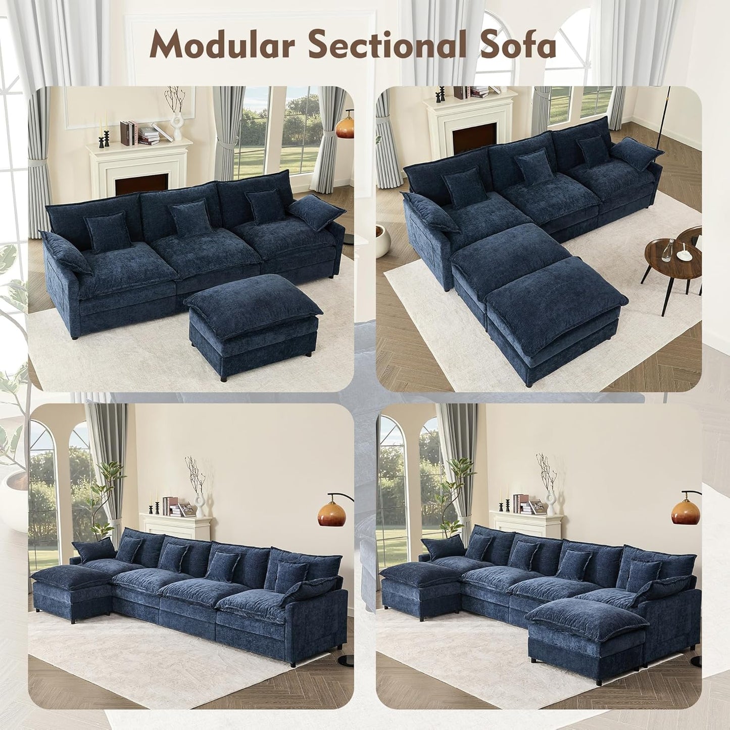 108" U Shaped Couch Modular Sectional Sofa