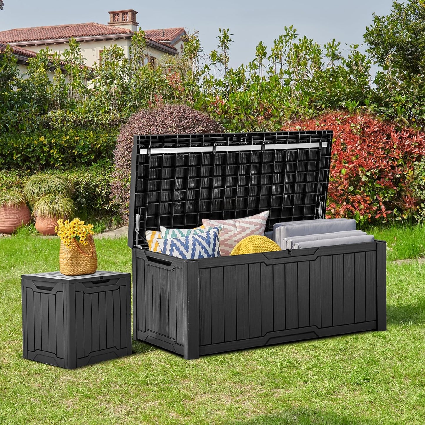 YITAHOME 120 Gallon Large Deck Box Upgraded Resin Outdoor Storage Boxes