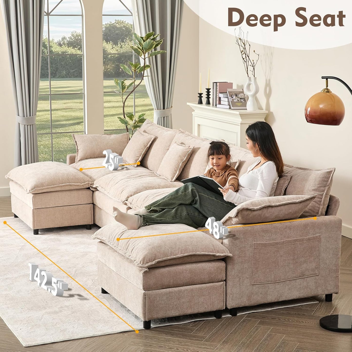 108" U Shaped Couch Modular Sectional Sofa
