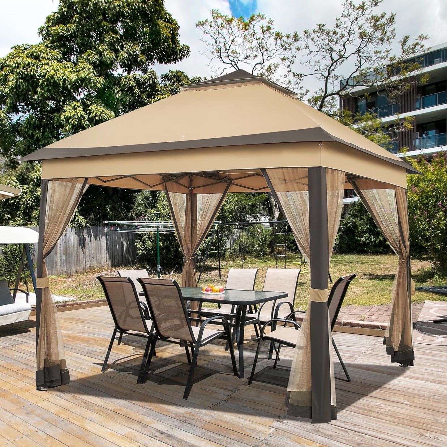 11x11 Pop Up Gazebo Canopy Tent with Mesh Netting and Sandbags