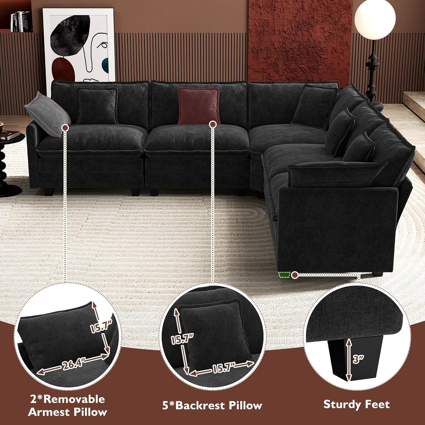 146" U-Shaped Modern Sofa Modular Sectional Cloud Couch