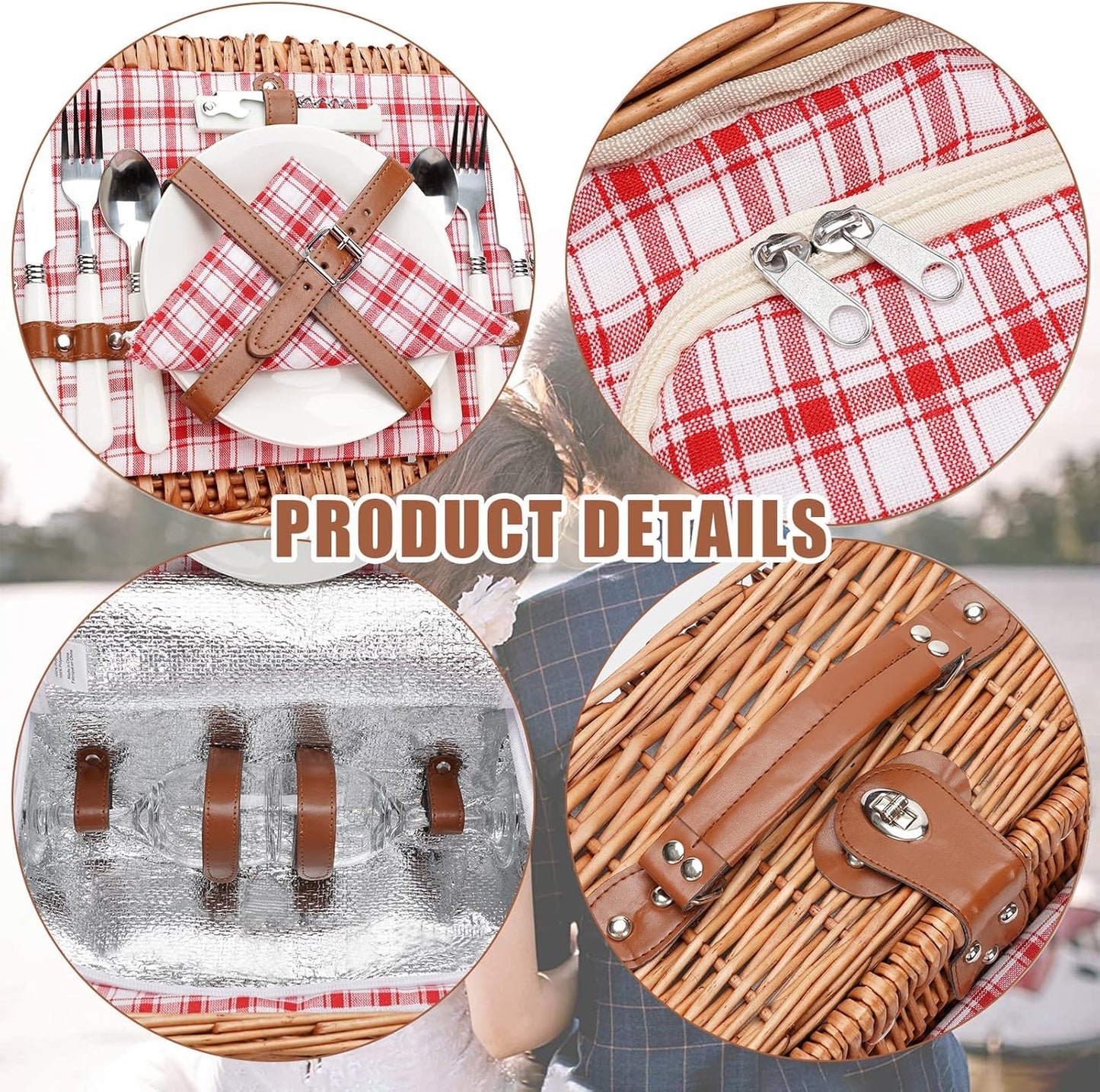 19Pcs Picnic Basket for 2 with Blanket