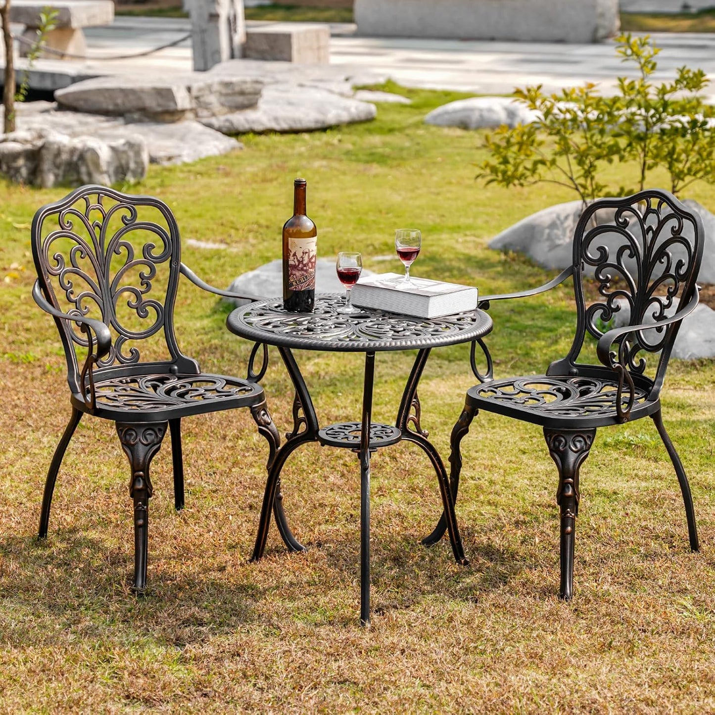 Patio Bistro Set 3 Piece Outdoor Cast Aluminum Outdoor Bistro Table