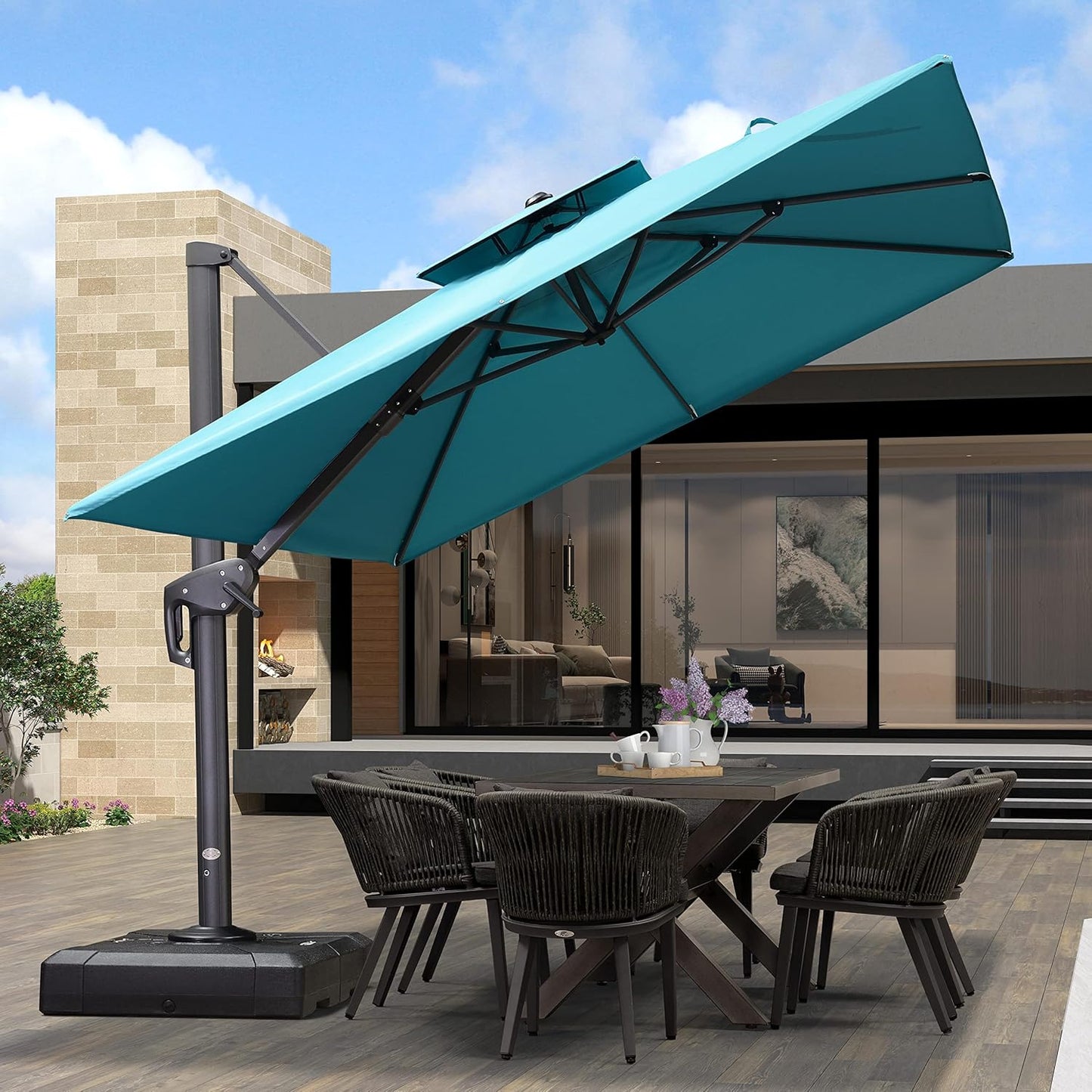 12ft Patio Umbrella with Base Large Outdoor Square Umbrella