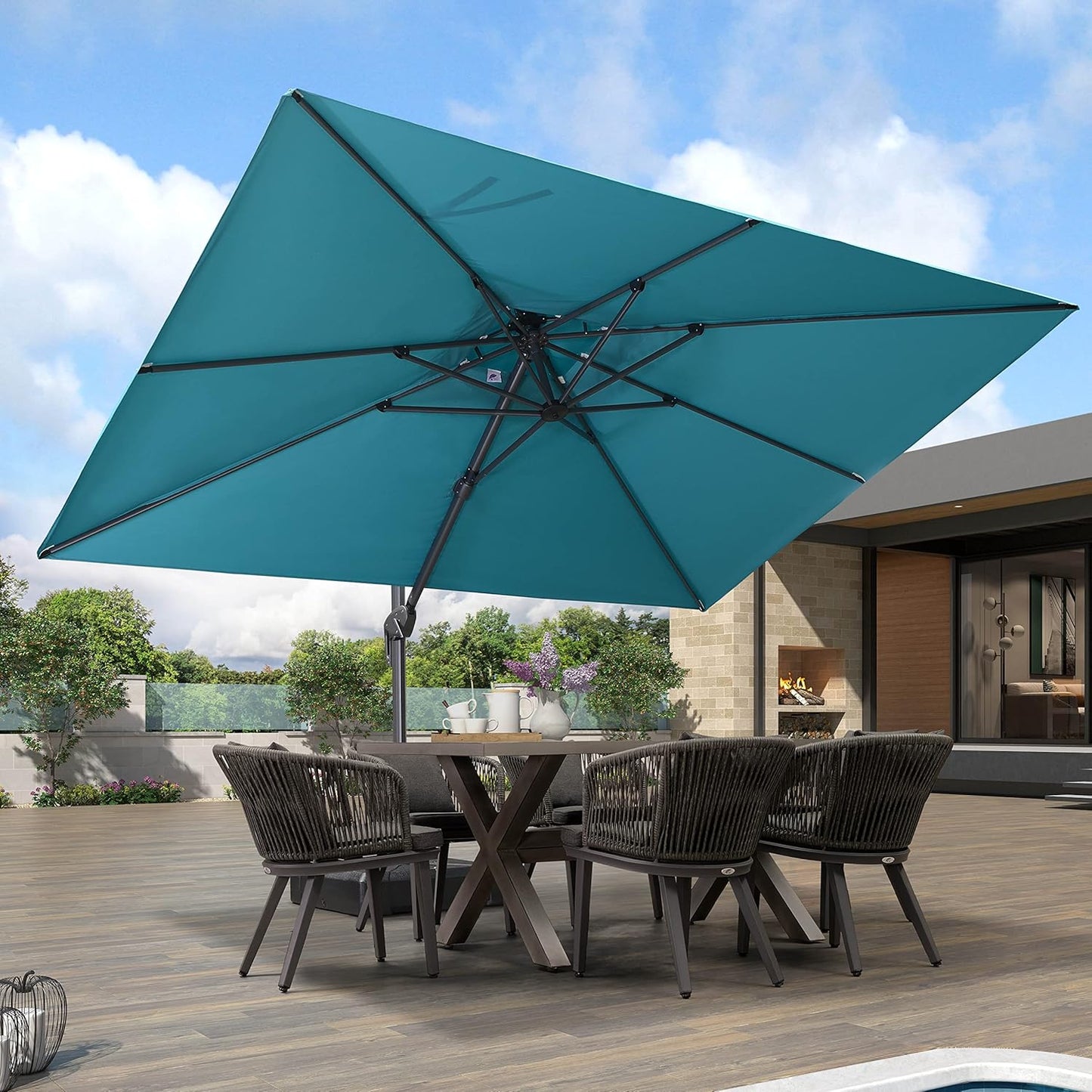 12ft Patio Umbrella with Base Large Outdoor Square Umbrella