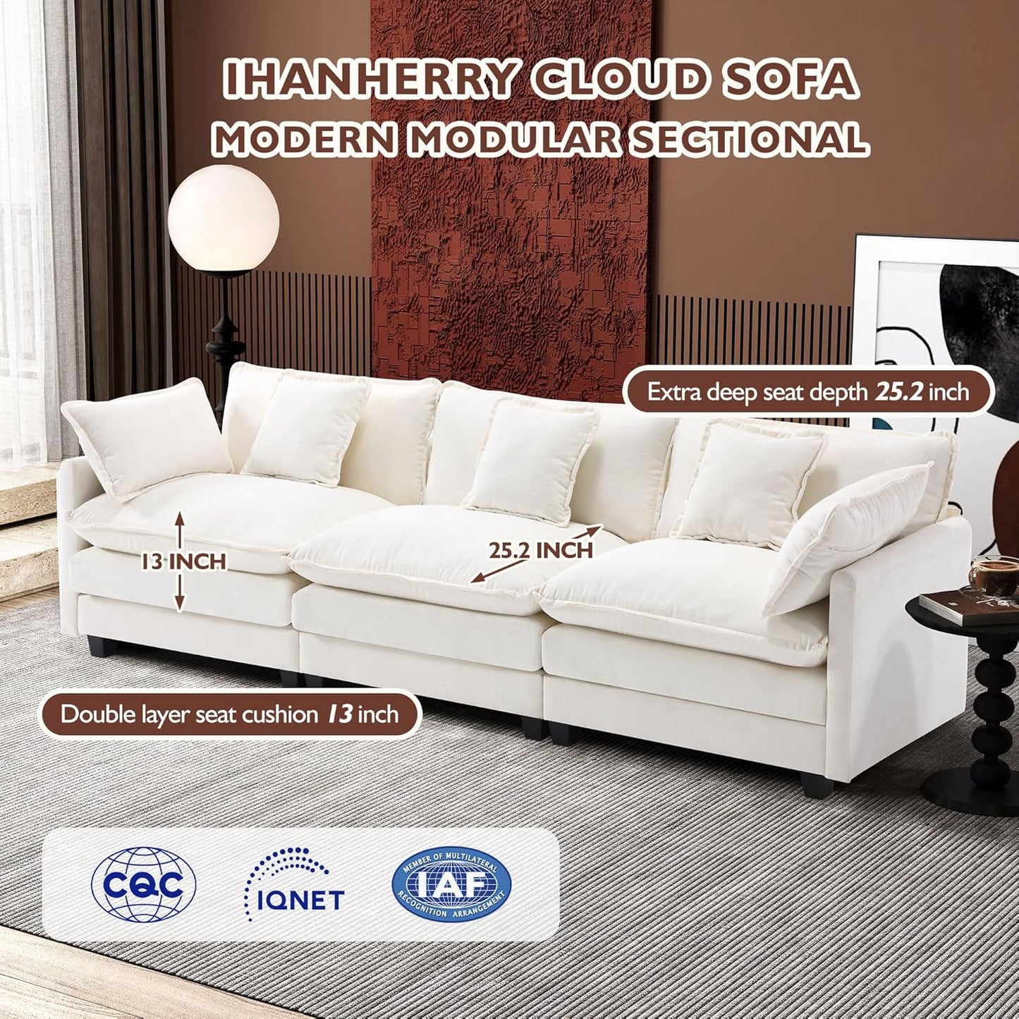 146" U-Shaped Modern Sofa Modular Sectional Cloud Couch