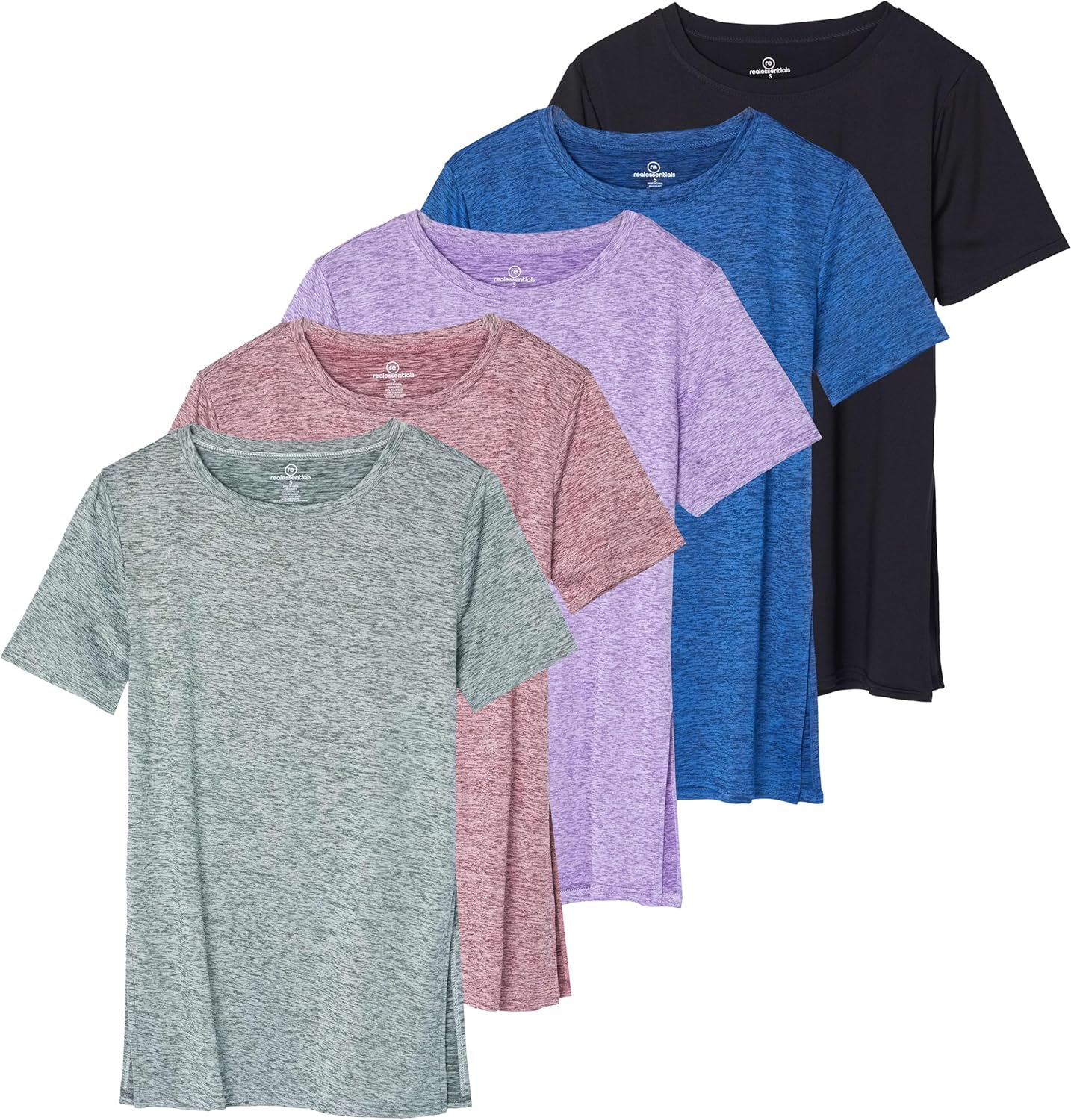 Real Essentials 5 Pack: Women's Short Sleeve Active Workout T-Shirts