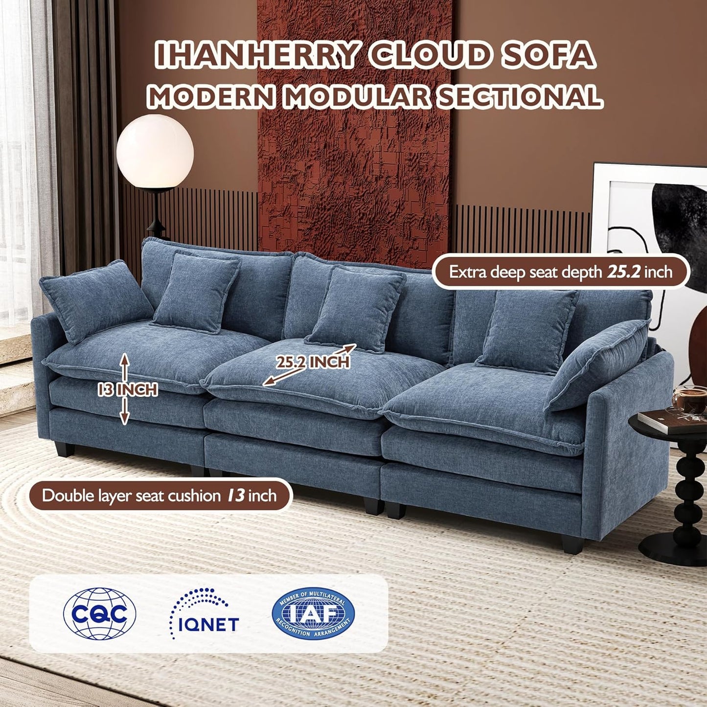 146" U-Shaped Modern Sofa Modular Sectional Cloud Couch