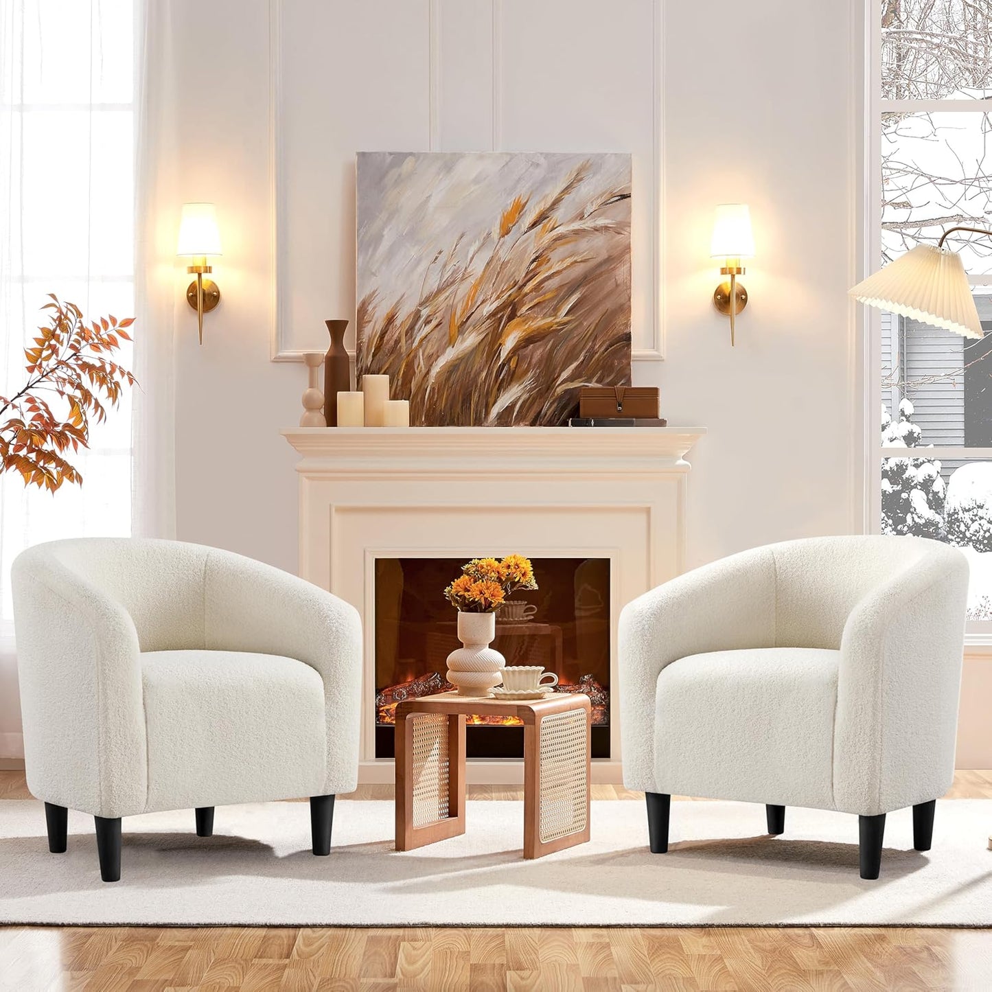 Yaheetech Accent Barrel Chair Boucle Fabric Club Chair