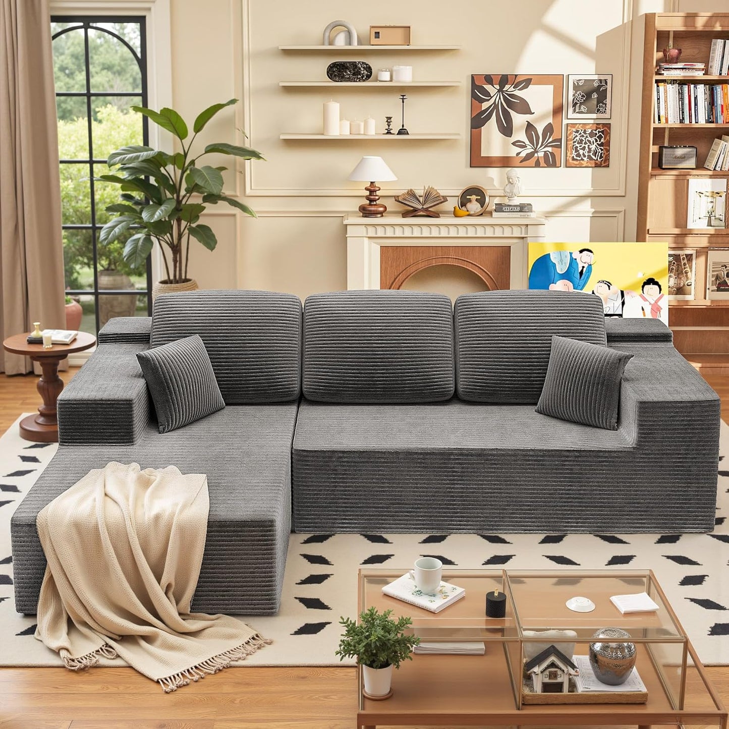 108" Modular Sectional Sofa Boneless Couch with L-Shape Chaise