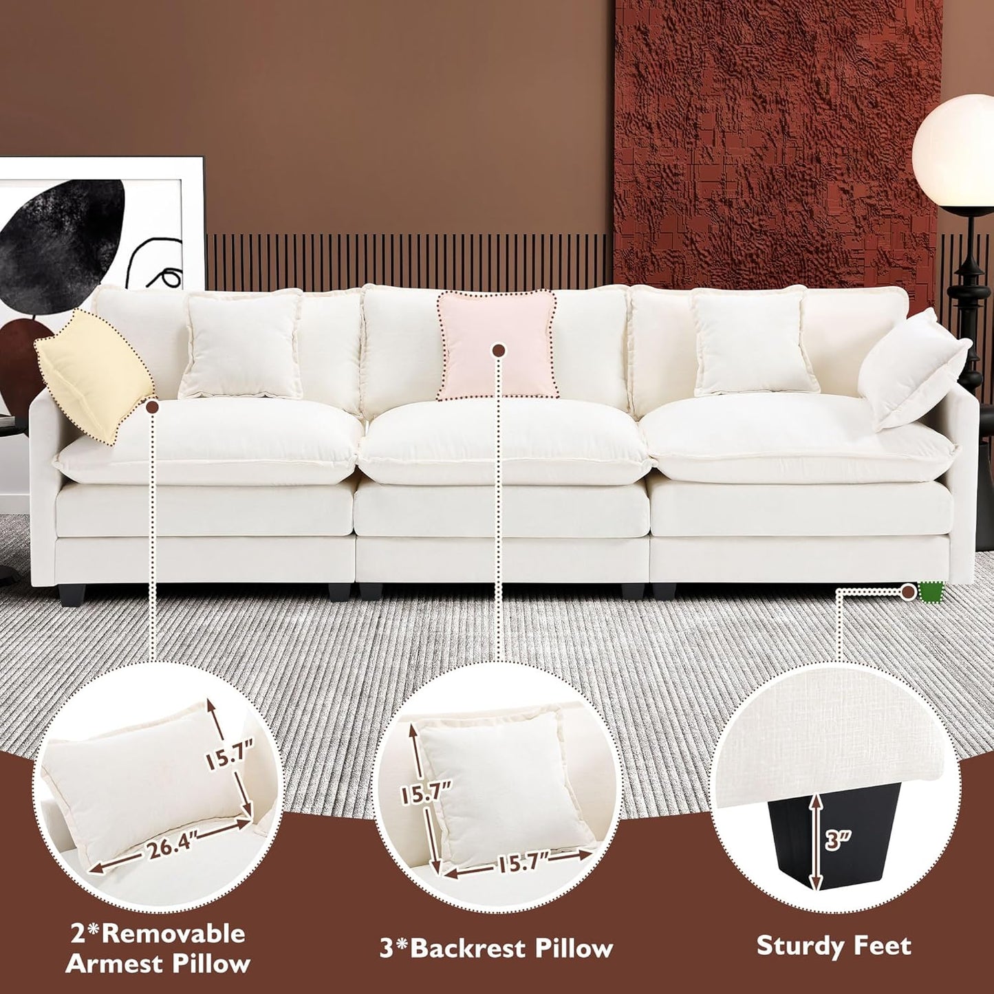 146" U-Shaped Modern Sofa Modular Sectional Cloud Couch