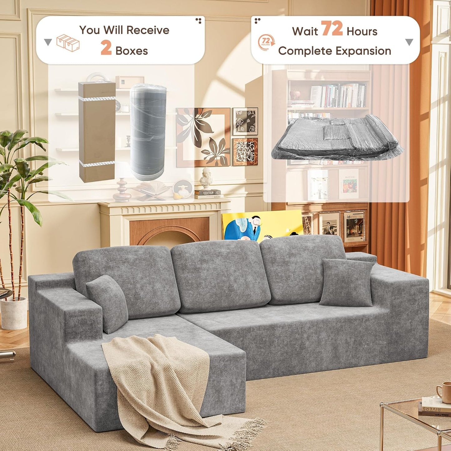 108" Modular Sectional Sofa Boneless Couch with L-Shape Chaise