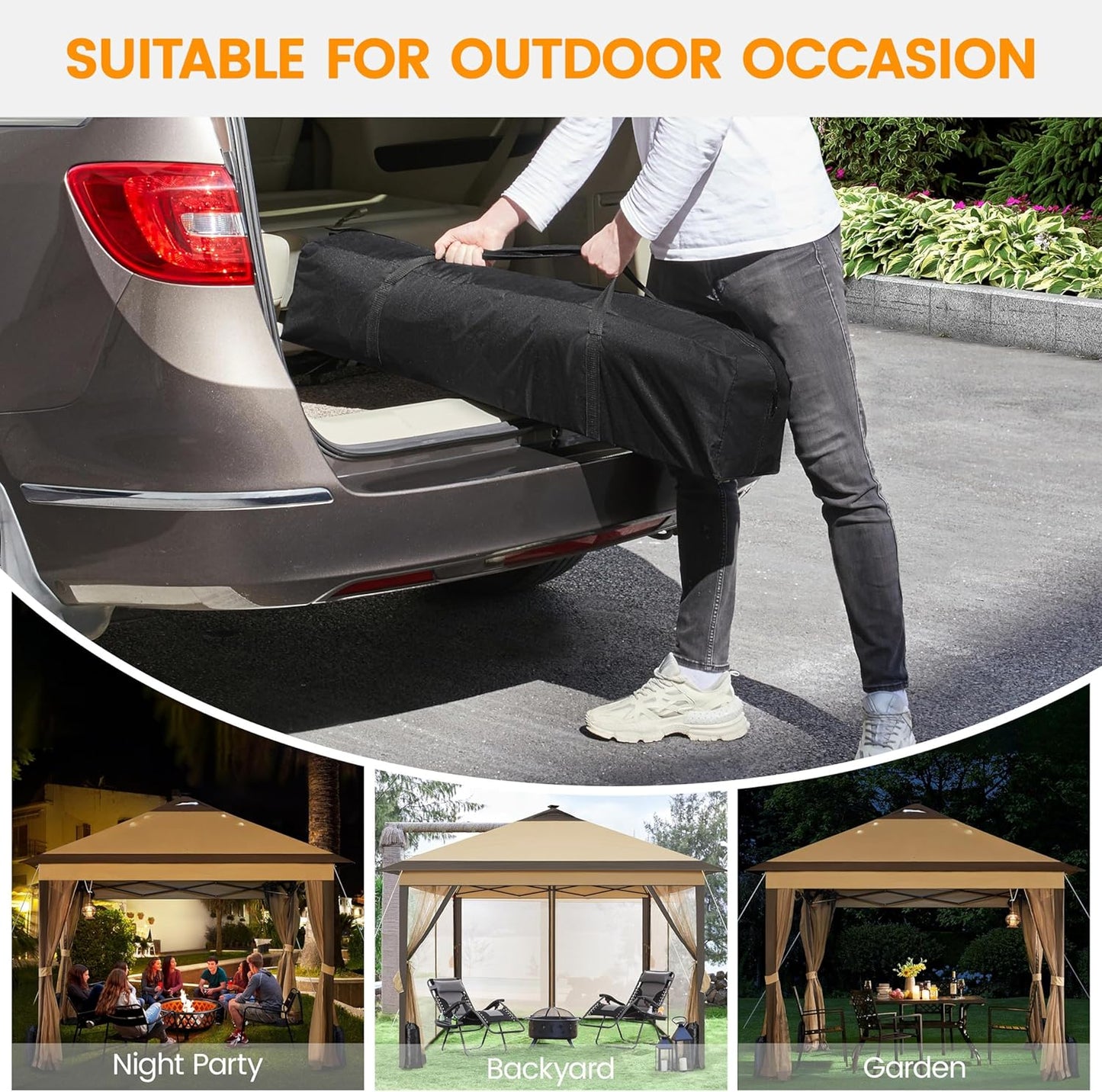 11x11 Pop Up Gazebo Canopy Tent with Mesh Netting and Sandbags