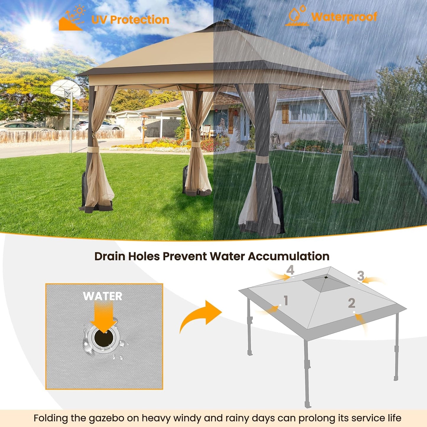 11x11 Pop Up Gazebo Canopy Tent with Mesh Netting and Sandbags