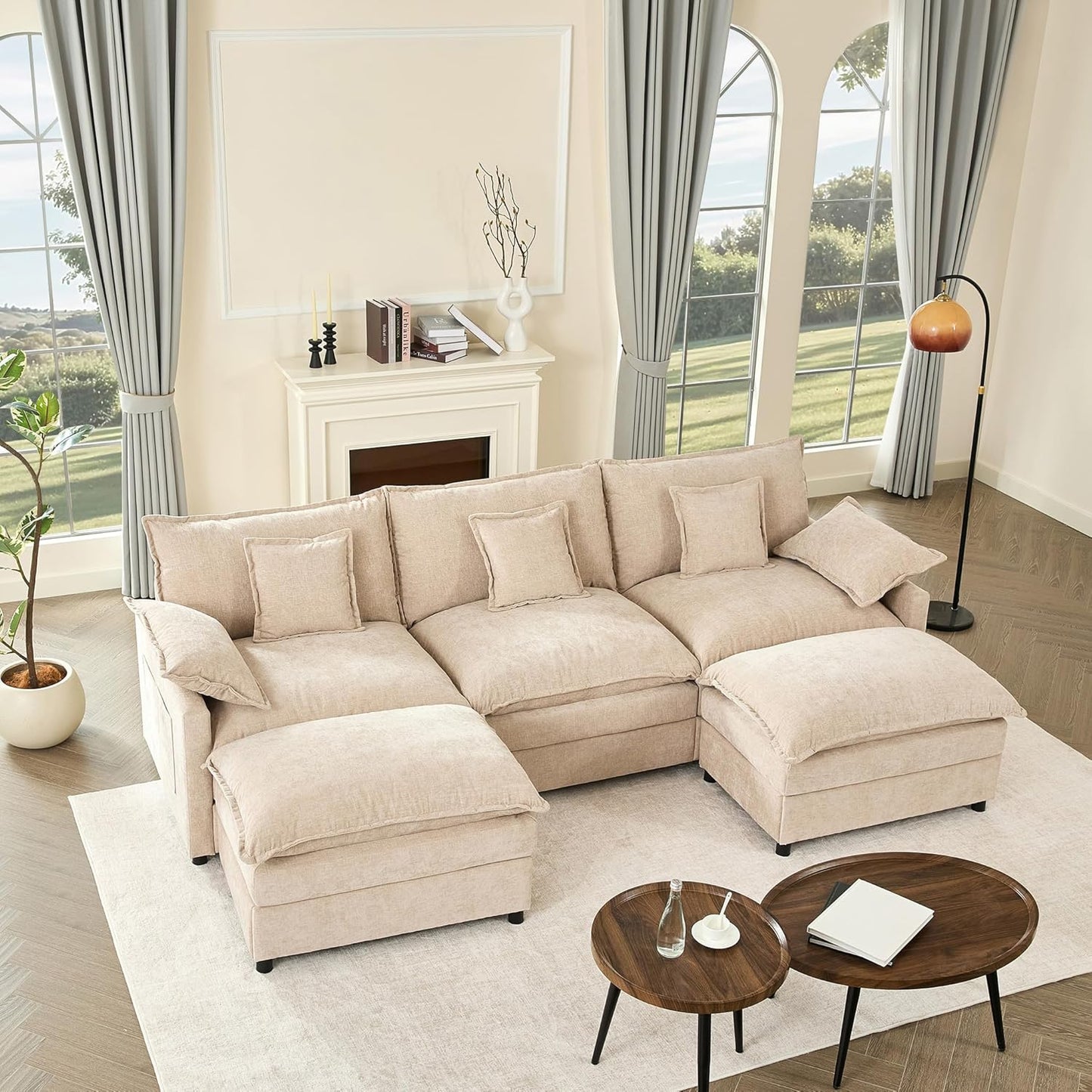 108" U Shaped Couch Modular Sectional Sofa