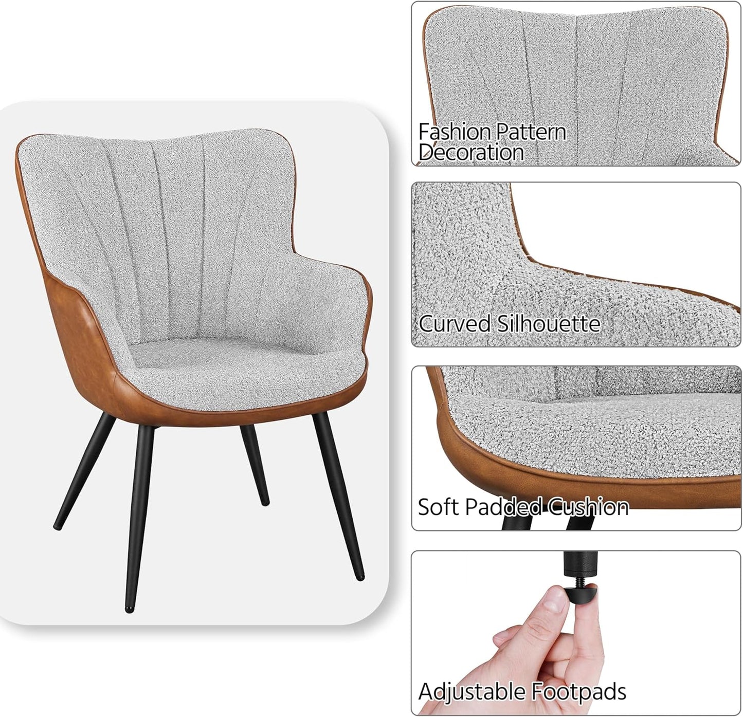 Yaheetech PU Leather Armchair Modern Accent Chair with Metal Legs