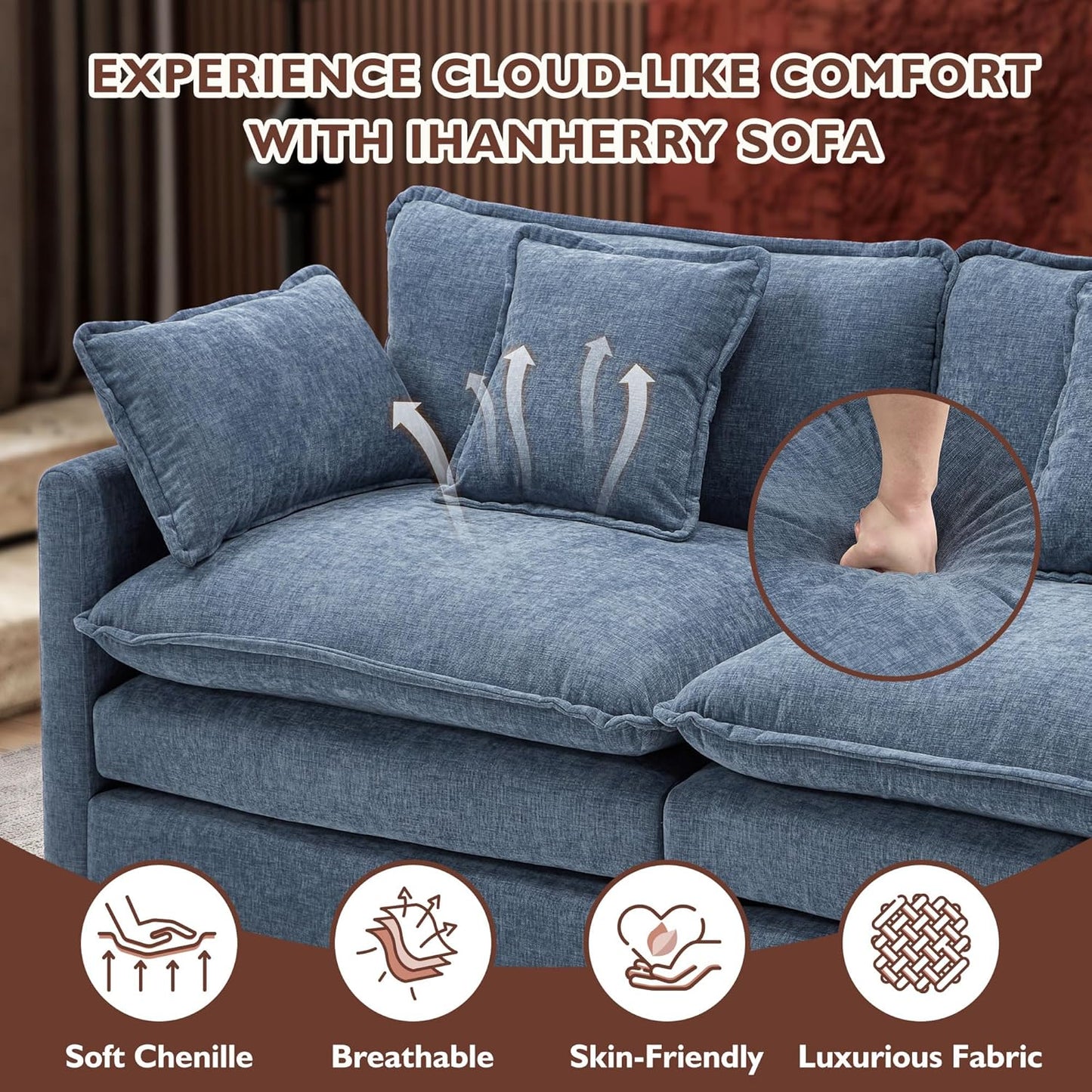 146" U-Shaped Modern Sofa Modular Sectional Cloud Couch