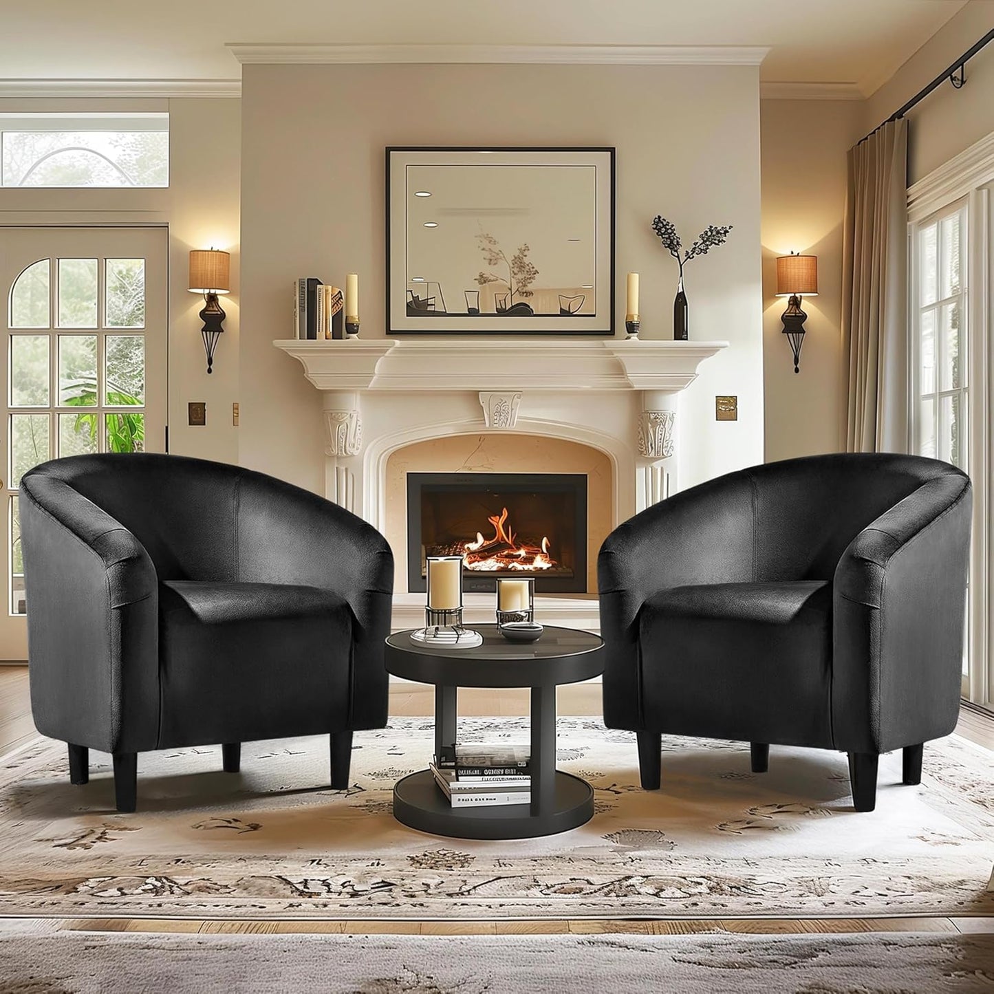 Yaheetech Accent Barrel Chair Boucle Fabric Club Chair