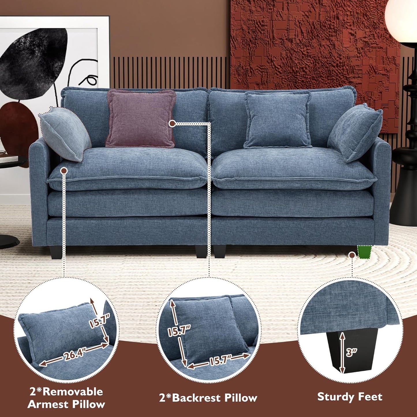 146" U-Shaped Modern Sofa Modular Sectional Cloud Couch