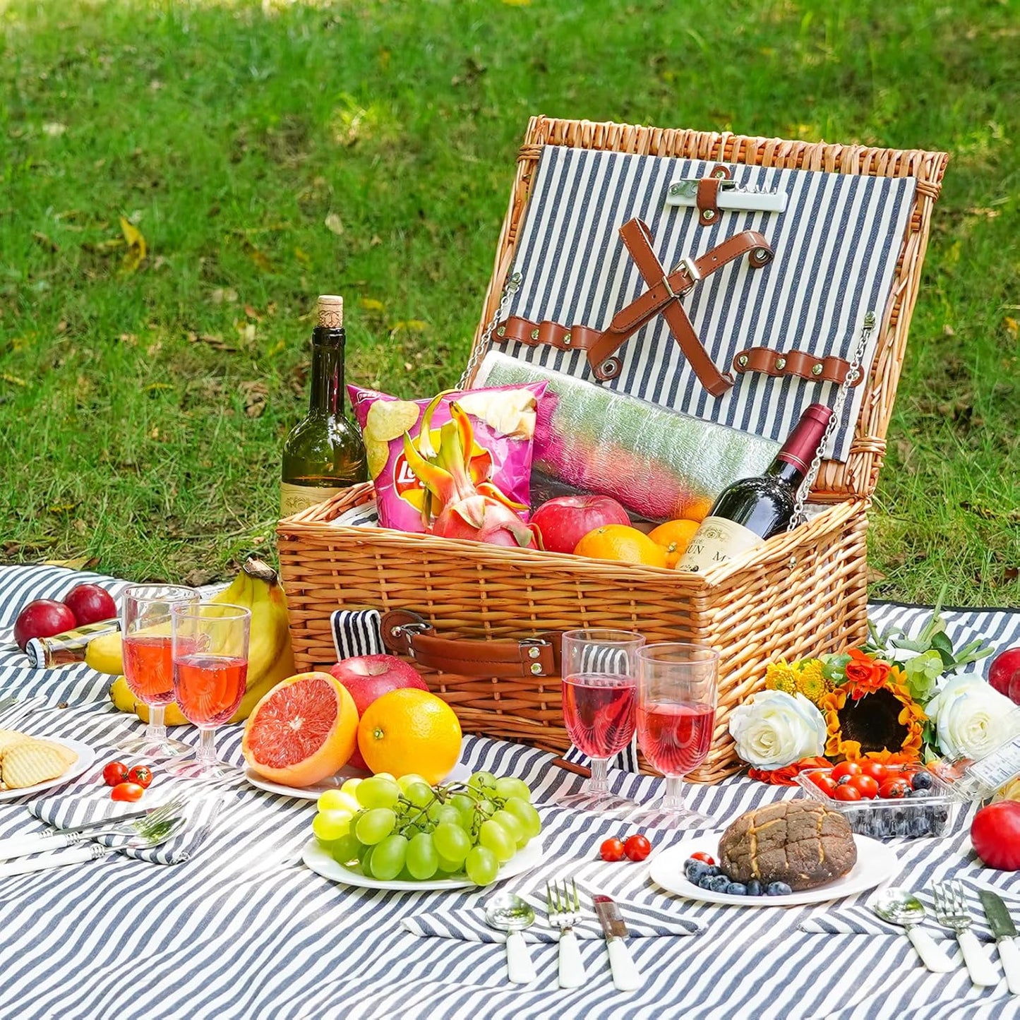 19Pcs Picnic Basket for 2 with Blanket