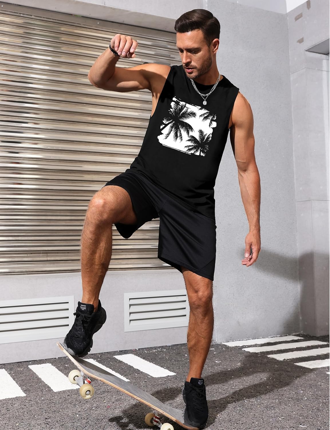 Mens Tank Tops Beach Summer Sleeveless Shirts Graphic Palm Tree Vacation