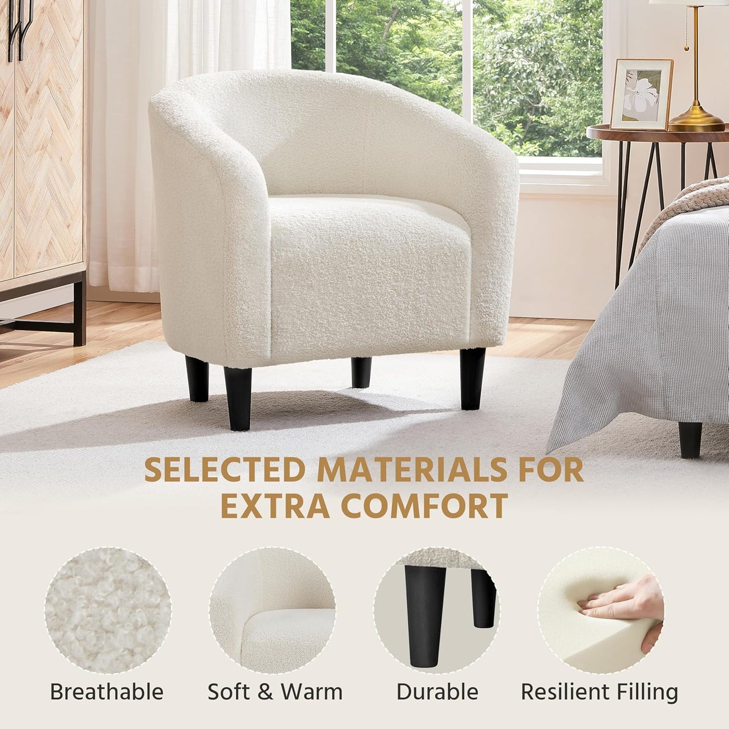 Yaheetech Accent Barrel Chair Boucle Fabric Club Chair