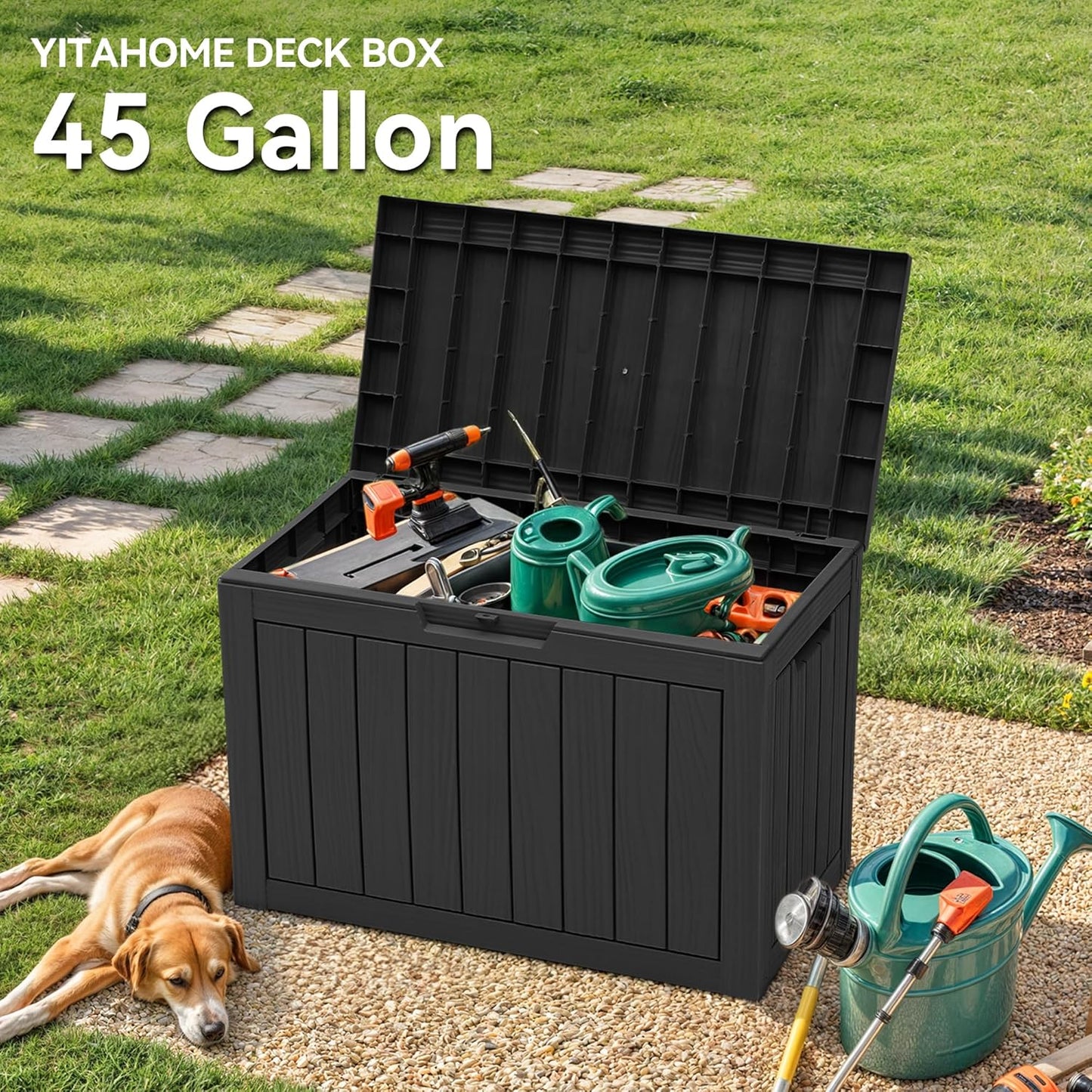 YITAHOME 120 Gallon Large Deck Box Upgraded Resin Outdoor Storage Boxes