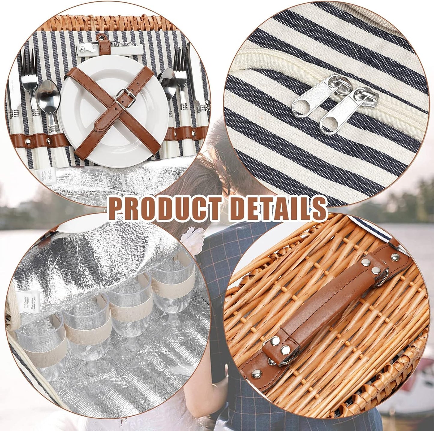 19Pcs Picnic Basket for 2 with Blanket
