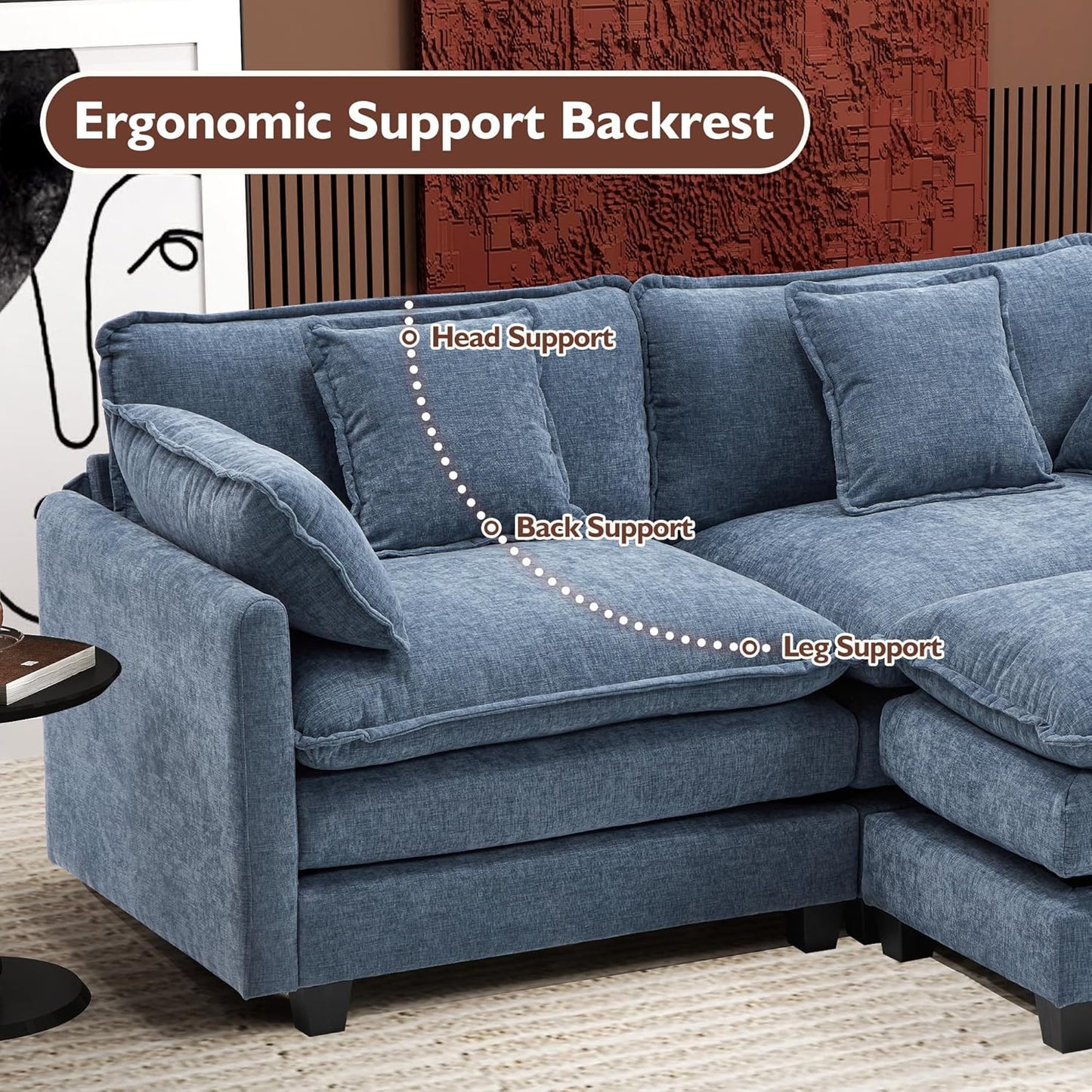 146" U-Shaped Modern Sofa Modular Sectional Cloud Couch