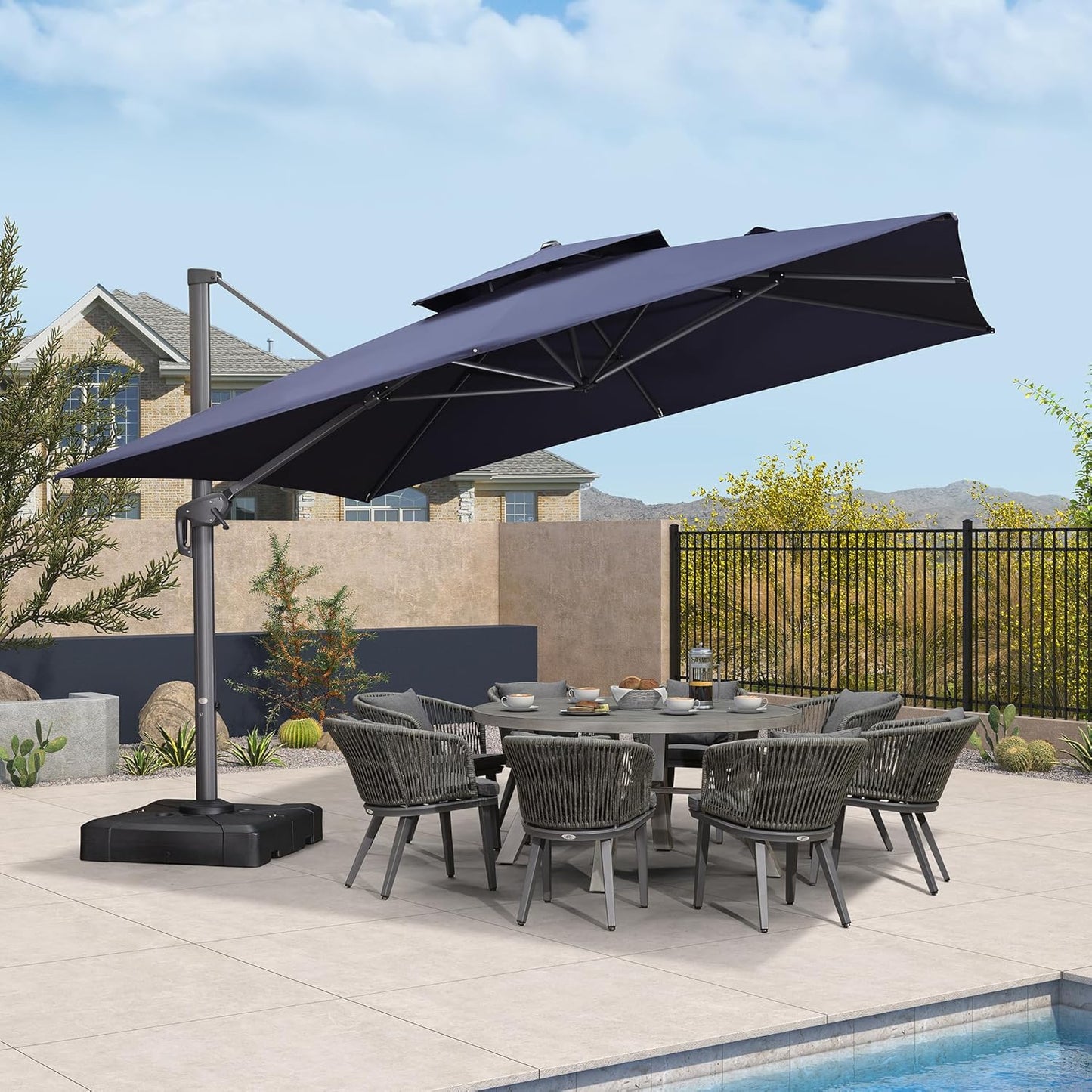 12ft Patio Umbrella with Base Large Outdoor Square Umbrella