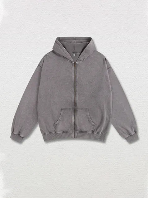 350g Vintage Wash Old Cotton Zip-up Hoodie