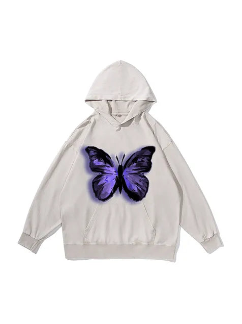 360g Butterflies Back Letter Printed Wash Old Cotton Hoodie