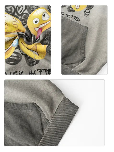 380g Emoji Wash Old Cotton Hoodie