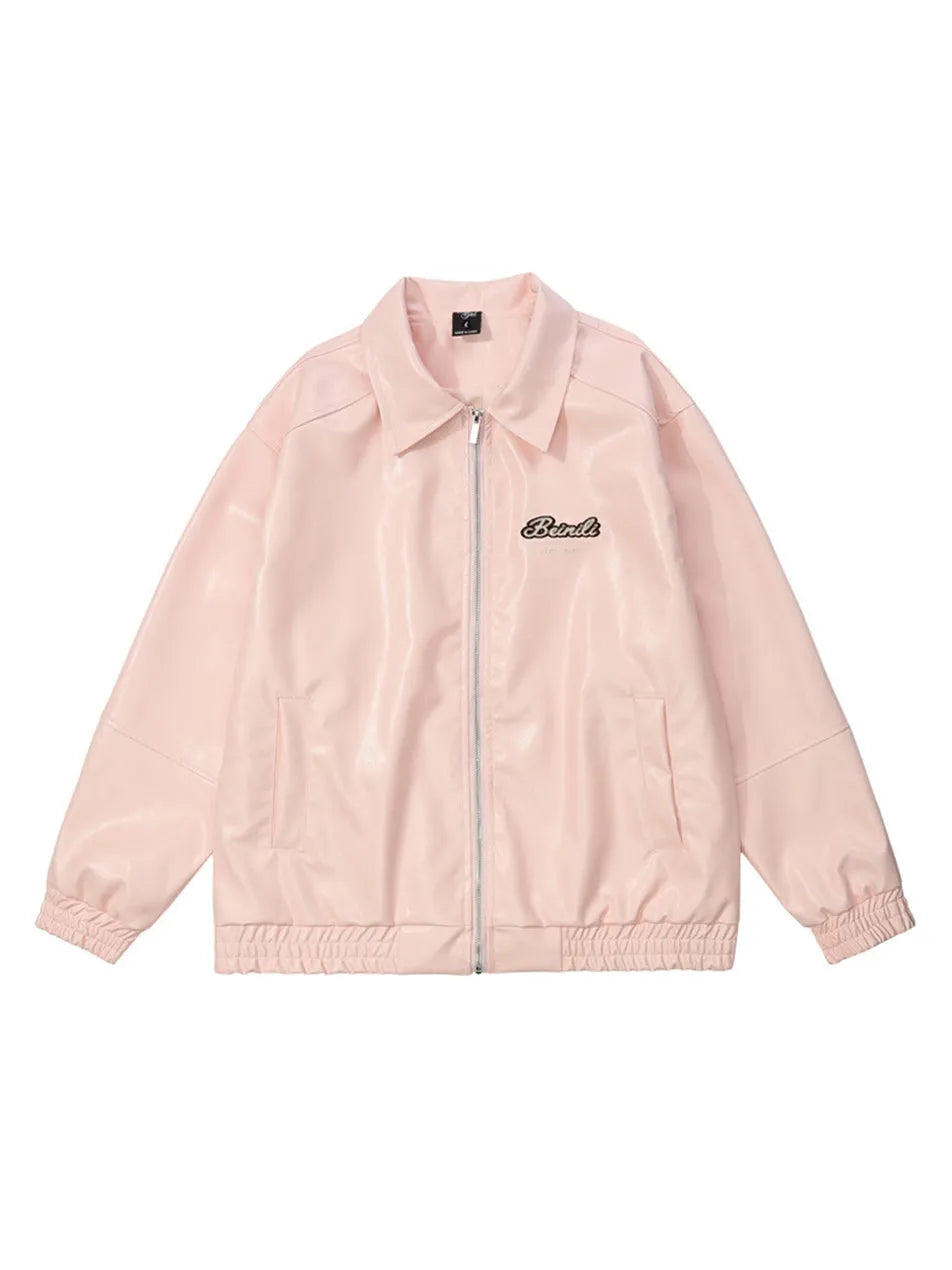 Letter Printed Faux Leather Jacket for Men