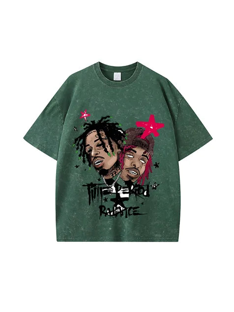 270g Cotton Cartoon Hip-hop Rap God Wash T-shirt
