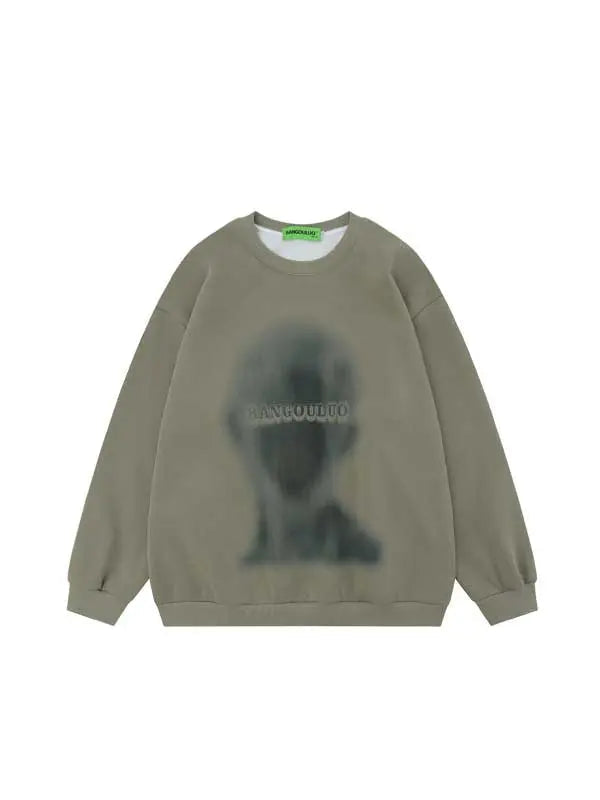 Men's Washed Portrait Letter Sweatshirt