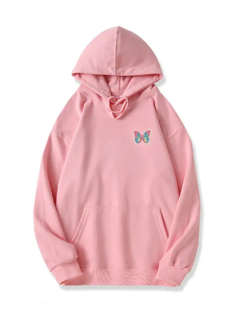 320g Back Colorful Butterfly Printed Cotton Hoodie