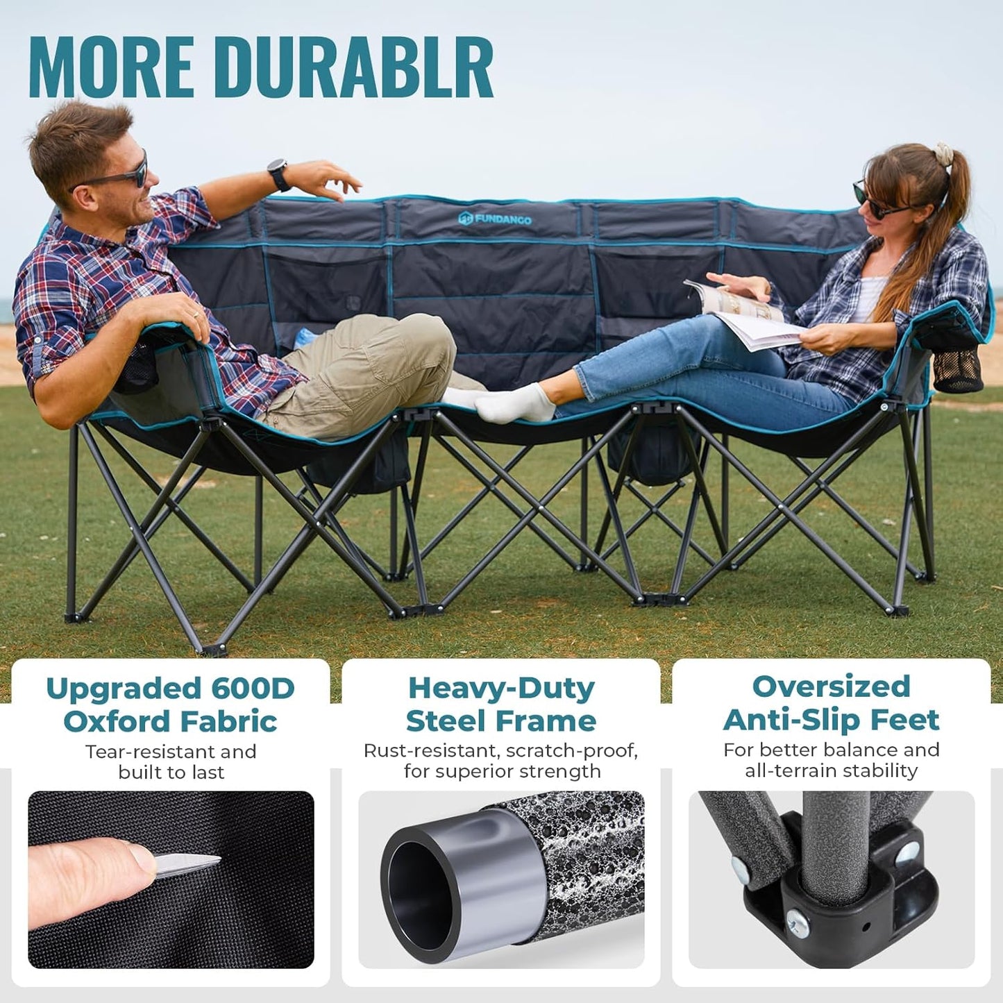 Double Camping Chair with Cooler 2 Person Folding Oversized Loveseat