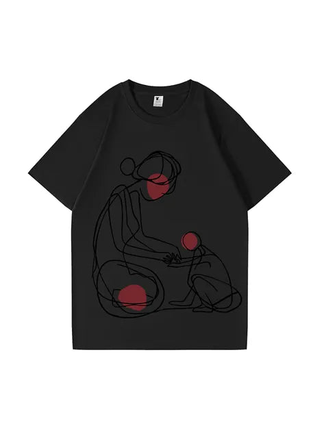 270g Cotton Art Lines Wash Old T-shirt for Mom