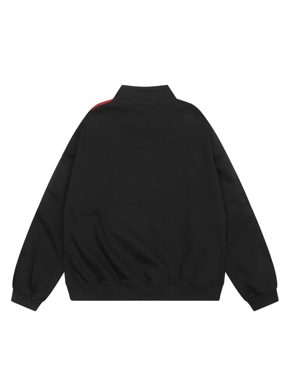 Vintage Strip Letter Zippered Standing Collar Jacket for Men
