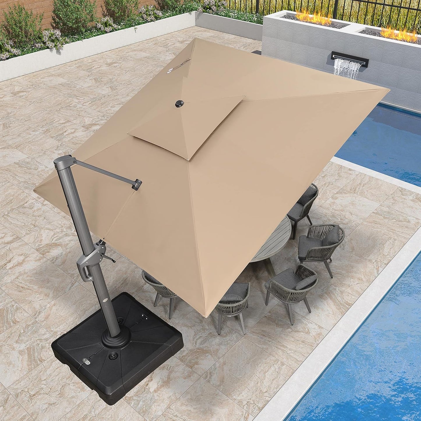 12ft Patio Umbrella with Base Large Outdoor Square Umbrella
