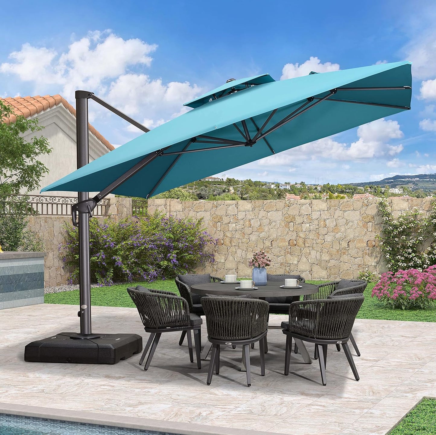 12ft Patio Umbrella with Base Large Outdoor Square Umbrella
