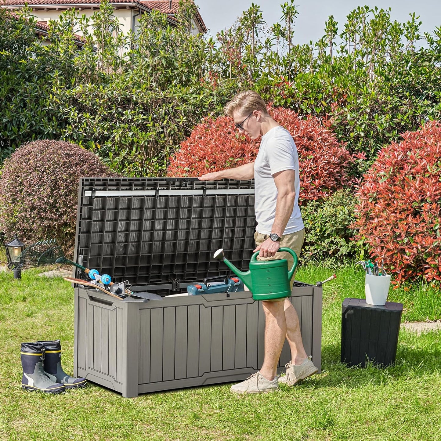YITAHOME 120 Gallon Large Deck Box Upgraded Resin Outdoor Storage Boxes