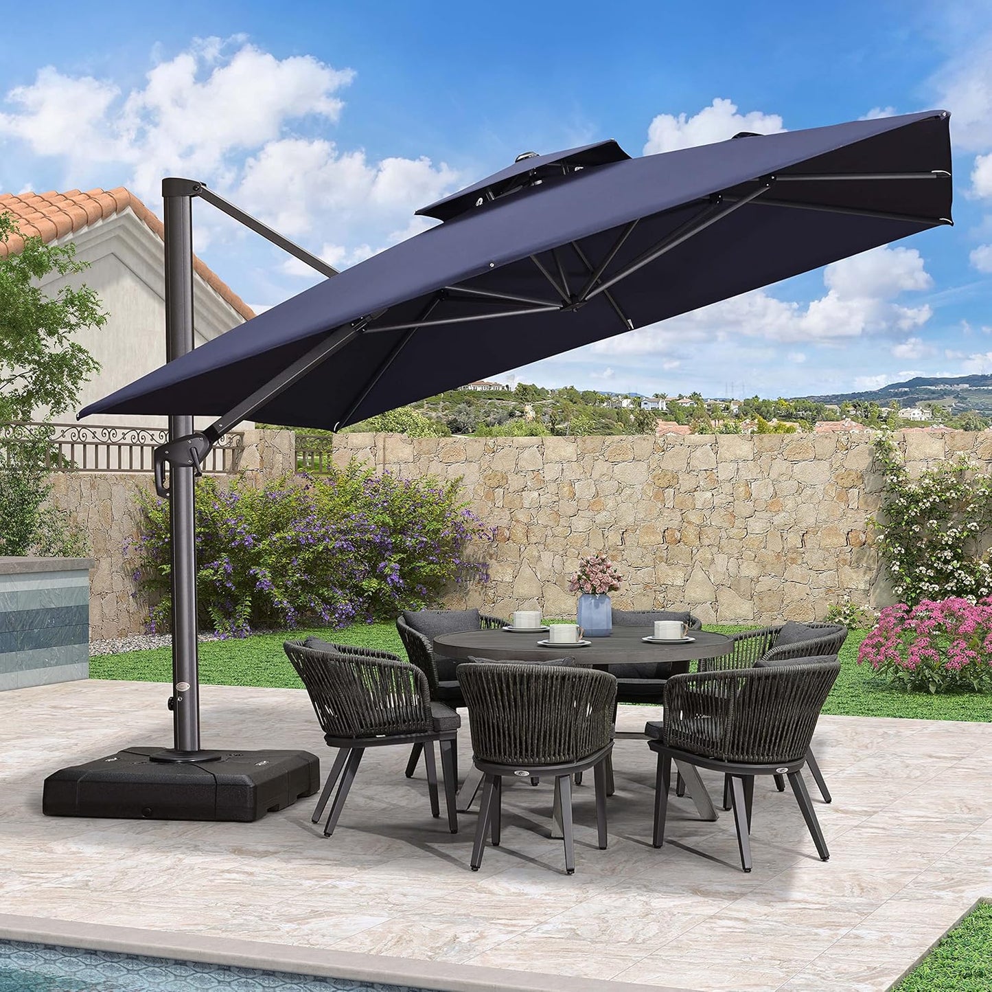 12ft Patio Umbrella with Base Large Outdoor Square Umbrella