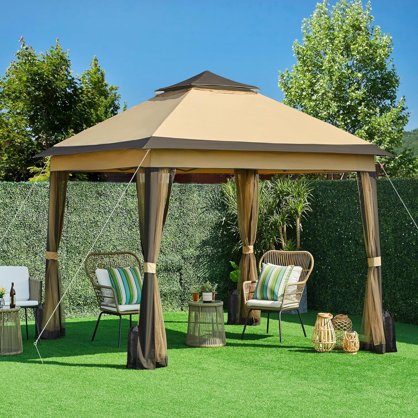11x11 Pop Up Gazebo Canopy Tent with Mesh Netting and Sandbags