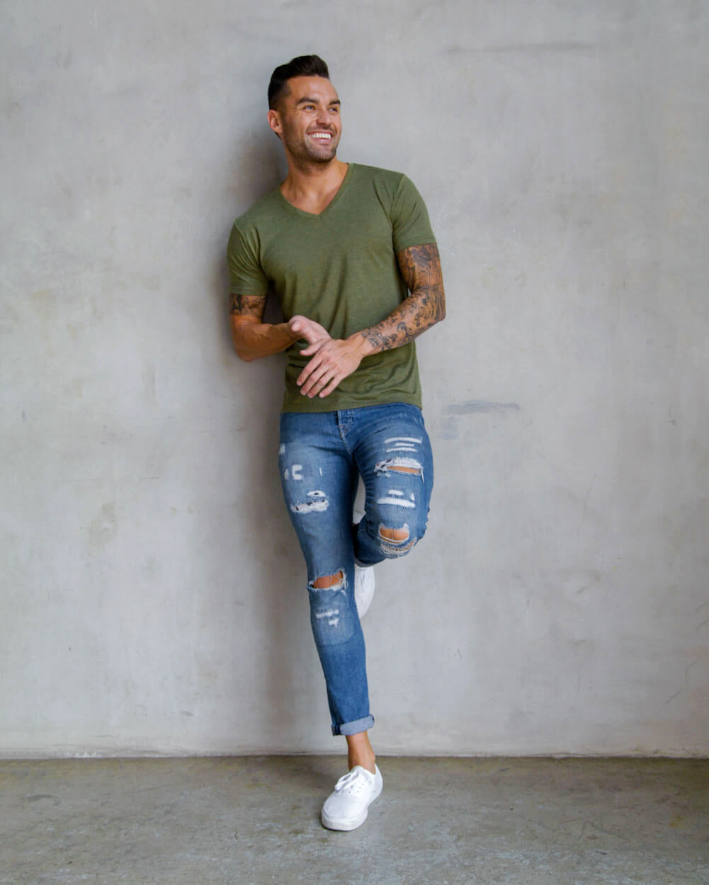 V-Neck Tee Cotton Black T-shirt for Men