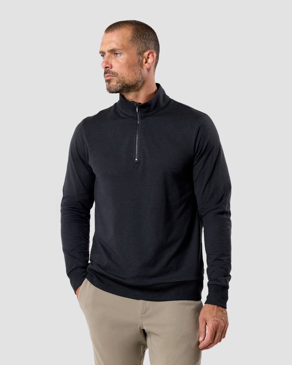Mens Quarter Zip Tee Lightweight Long Sleeve Athletic Shirt Casual Pullover Top