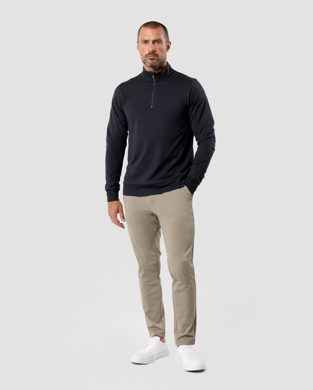 Mens Quarter Zip Tee Lightweight Long Sleeve Athletic Shirt Casual Pullover Top